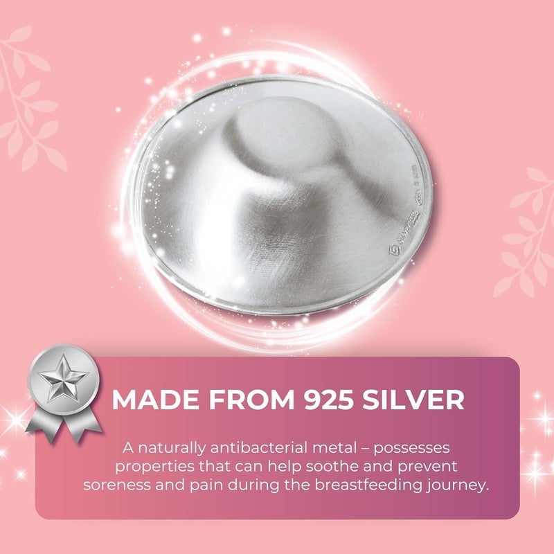 SILVERETTE The Original Silver Nursing Cups, Nipple Covers for Breastfeeding Essentials, Pure 925 Silver Nipple Shields for Breastfeeding Newborn, XL Size with O-Feel Silicone Rings - Image 4